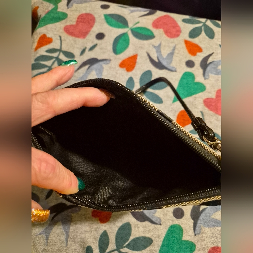 COACH SIGNATURE C JACQUARD & LEATHER Bi-Fold Snap Wallet 🎀 BLACK & TAN 🖤 GUC - Picture 8 of 12